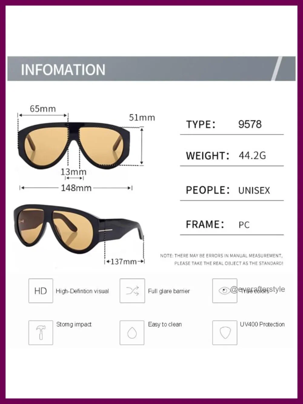 Retro Oversized Aviator Sunglasses UV Protection Plastic Frame